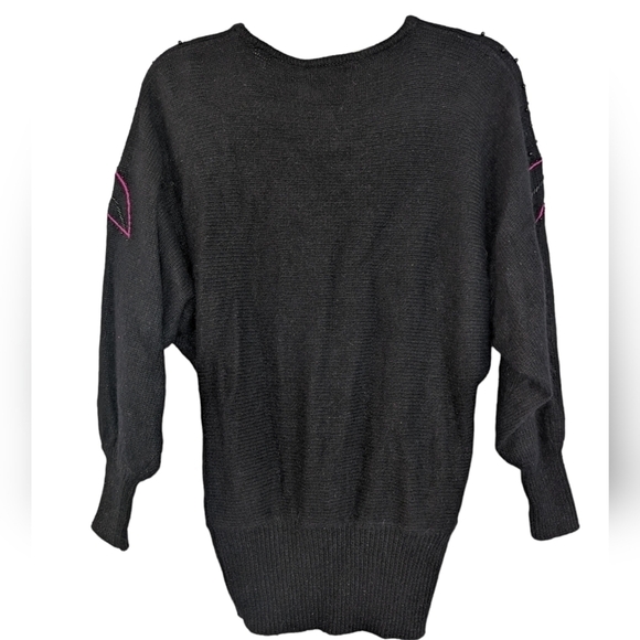 Vintage 80s Silk Angora Floral Beaded Sweater Black Pink Roses Whimsigoth Size M - Picture 3 of 11